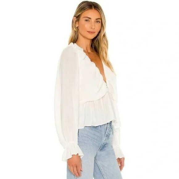 Free People Daia Textured Deep V Blouse - Picture 1 of 11